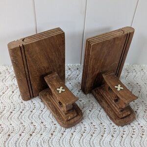 Pair of wooden hand carved ashanti bookends - MCM - shelf decor